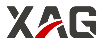 XAG logo in dark gray with a stylized red arc on the letter "A".